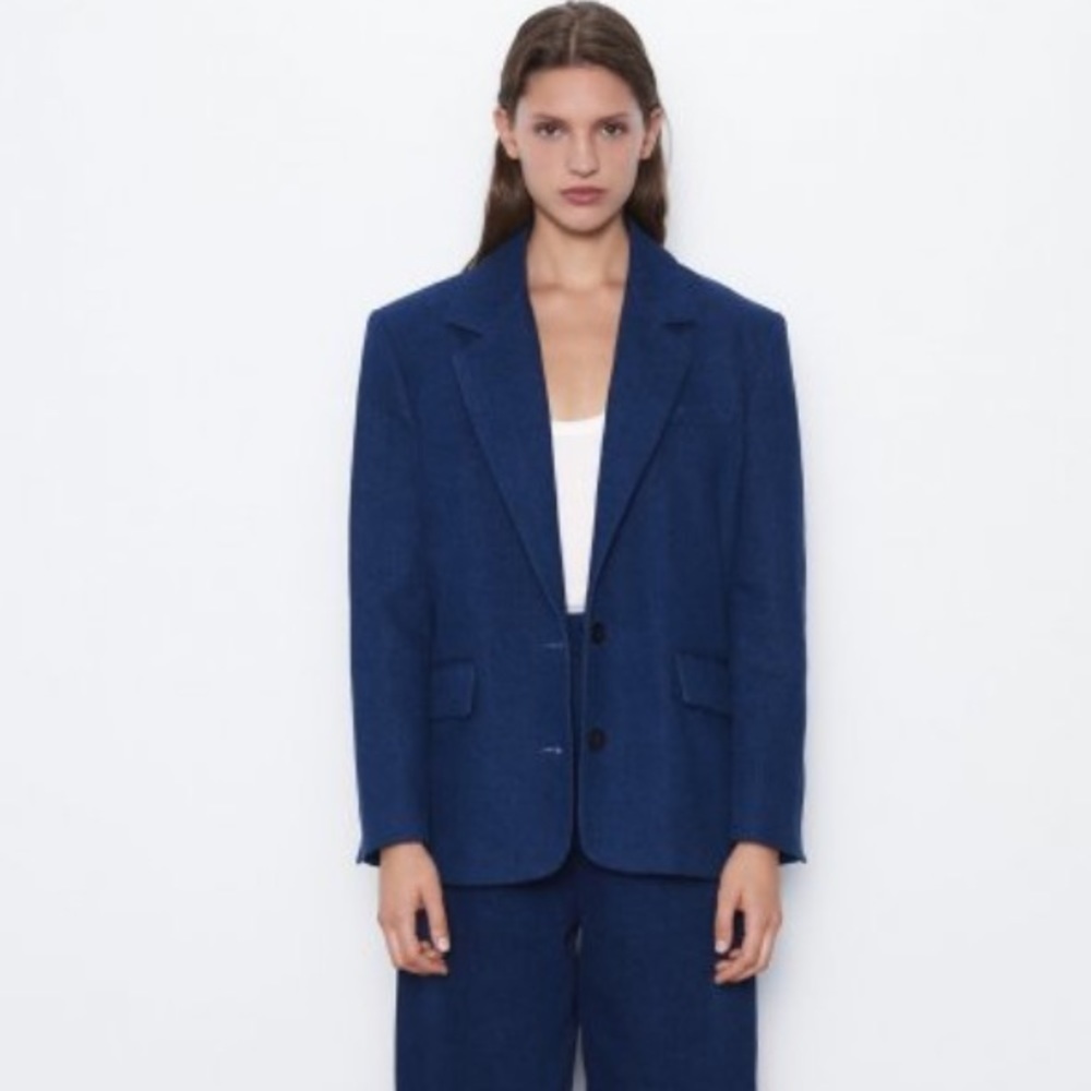 New Zara Oversize Denim Blazer Jacket - Picture 4 of 9